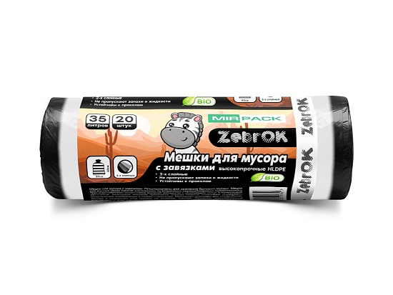 Пакеты для мусора с завязками 35 литров, 20 шт. ПСД, 35 мкм, полосатые, ZebrOK - Вид 1